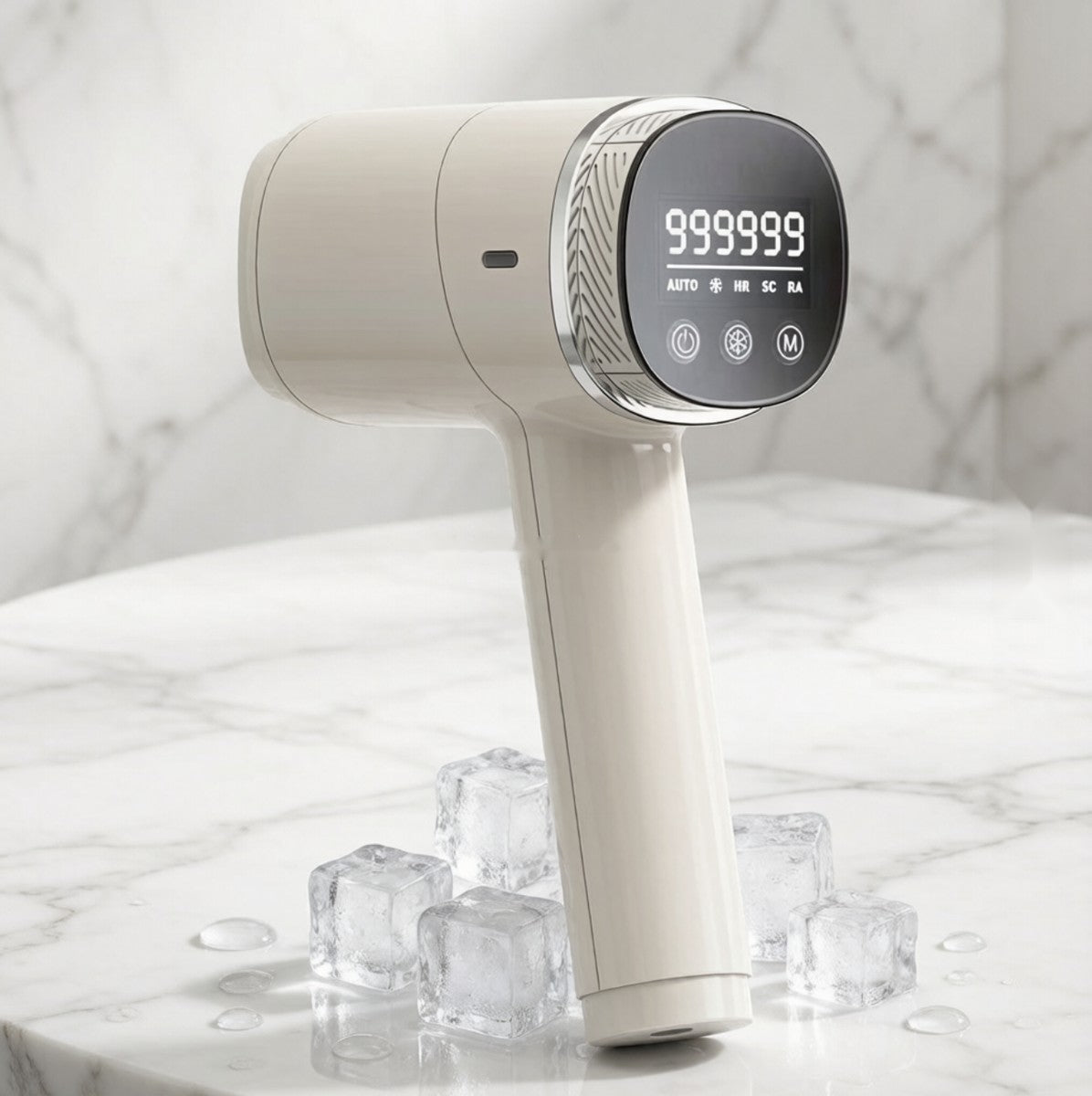 Cordless ice-cooling IPL device on marble